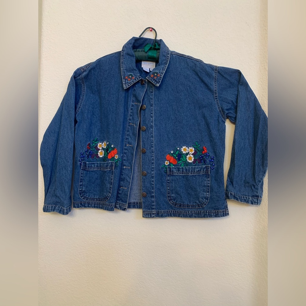Denim Jacket with Floral Embroidery